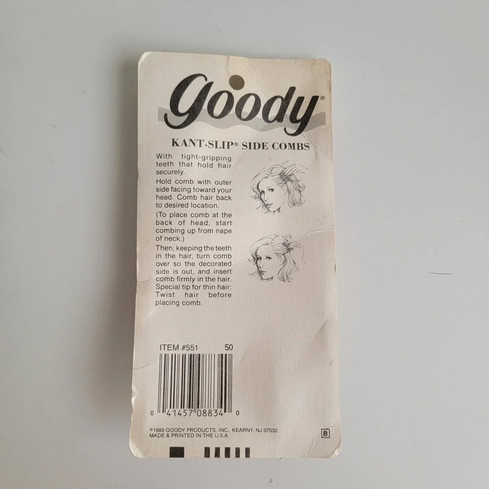 Vintage 1989 Goody Kant-Slip Side Combs Brown NEW Tortoise Shell 2pc #551